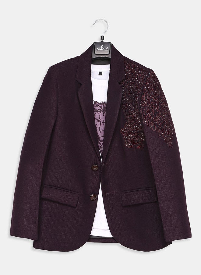 CHARCHIT Boys Embroidered Notched Lapel Neck Single-Breasted Casual Blazer With T-Shirt - Image 1