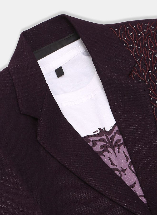 CHARCHIT Boys Embroidered Notched Lapel Neck Single-Breasted Casual Blazer With T-Shirt - Image 5