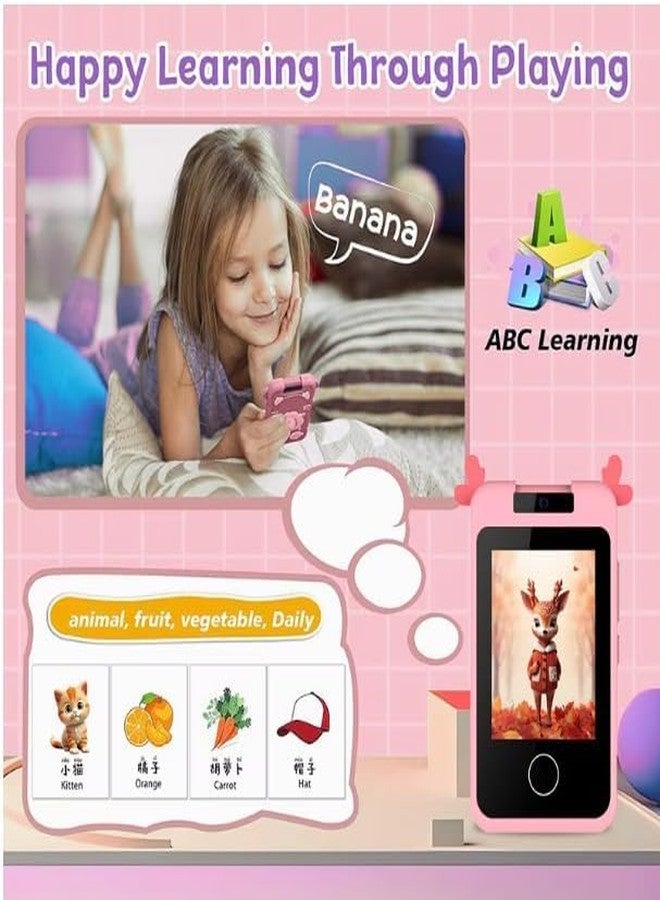HITRUZ Kids Smart Phone for Girls & Boys, 2.8" Touchscreen Learning Toy Phone with Camera, Music, Games &180° Rotating Lens | Educational Gift for Kids Christmas & Birthday (Pink_Dear) - Image 4