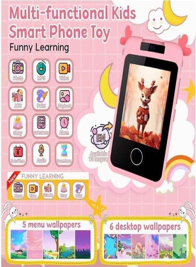 HITRUZ Kids Smart Phone for Girls & Boys, 2.8" Touchscreen Learning Toy Phone with Camera, Music, Games &180° Rotating Lens | Educational Gift for Kids Christmas & Birthday (Pink_Dear) - Image 2