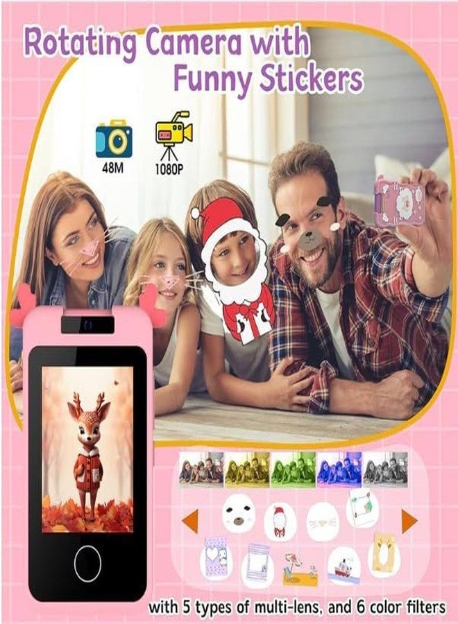 HITRUZ Kids Smart Phone for Girls & Boys, 2.8" Touchscreen Learning Toy Phone with Camera, Music, Games &180° Rotating Lens | Educational Gift for Kids Christmas & Birthday (Pink_Dear) - Image 3