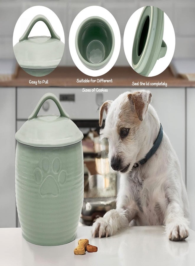NIXBYO Large Dog Treat Container Airtight, Cute Dog Treat Jar with Lids,Rustic Dog Treat Storage Container, Ceramic Cat Food Jars for Kitchen Counter, Green - Image 5