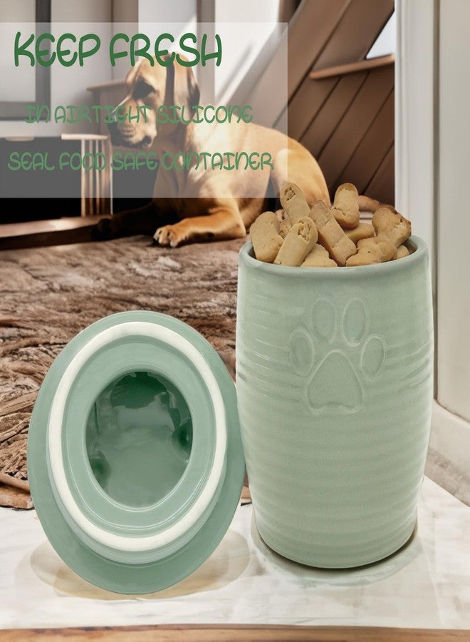 NIXBYO Large Dog Treat Container Airtight, Cute Dog Treat Jar with Lids,Rustic Dog Treat Storage Container, Ceramic Cat Food Jars for Kitchen Counter, Green - Image 4