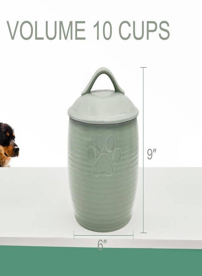 NIXBYO Large Dog Treat Container Airtight, Cute Dog Treat Jar with Lids,Rustic Dog Treat Storage Container, Ceramic Cat Food Jars for Kitchen Counter, Green - Image 2