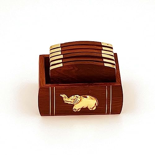Zyntix Wooden & Brass Coaster Set for Office Table Decoration Items | Antique Items | Elegant & Functional Coaster Set | Ideal for Home & Office Decor Idea - Image 3