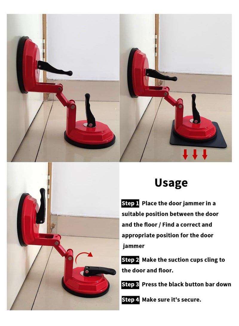 Portable Security Door Stopper with Double Suction Cups for Travel and Home Use, Ideal for Hotels and Apartments, Red Alloy Design - Image 3