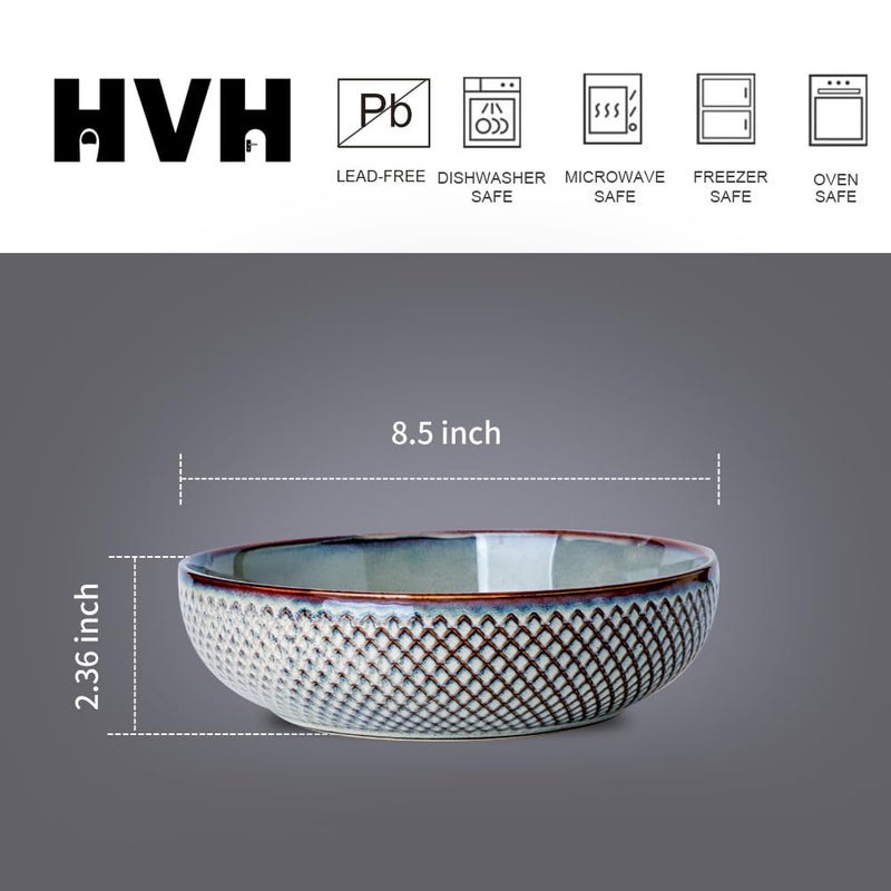 HVH 8.5 inch Large Pasta Bowls Set of 4, 46oz Big Salad Bowl Set of 4, Shallow Bowls, Ceramic Plates Set, Ceramic Bowls Set Microwave and Dishwasher Safe (Wabi sabi) - Image 4