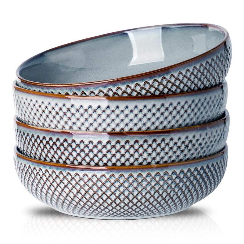 HVH 8.5 inch Large Pasta Bowls Set of 4, 46oz Big Salad Bowl Set of 4, Shallow Bowls, Ceramic Plates Set, Ceramic Bowls Set Microwave and Dishwasher Safe (Wabi sabi) - Image 1