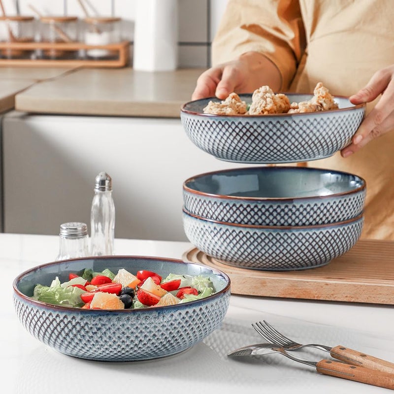 HVH 8.5 inch Large Pasta Bowls Set of 4, 46oz Big Salad Bowl Set of 4, Shallow Bowls, Ceramic Plates Set, Ceramic Bowls Set Microwave and Dishwasher Safe (Wabi sabi) - Image 2