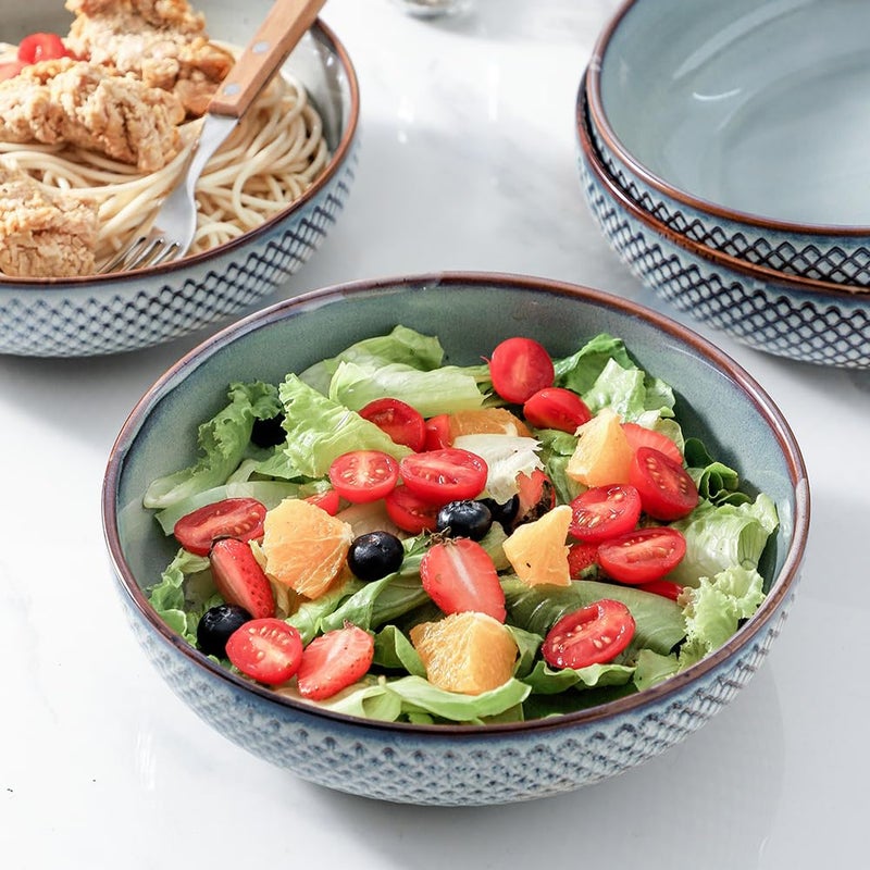 HVH 8.5 inch Large Pasta Bowls Set of 4, 46oz Big Salad Bowl Set of 4, Shallow Bowls, Ceramic Plates Set, Ceramic Bowls Set Microwave and Dishwasher Safe (Wabi sabi) - Image 5