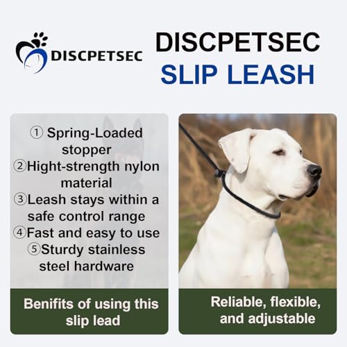 DISCPETSEC Slip Lead Dog Leash for Small & Medium Dogs, 1/4” x 4ft Sturdy Nylon Rope with Spring-Loaded Adjustable Stopper, Easy On/Off Training & Walking Slip Leash(Black, 4ft*1/4") - Image 4