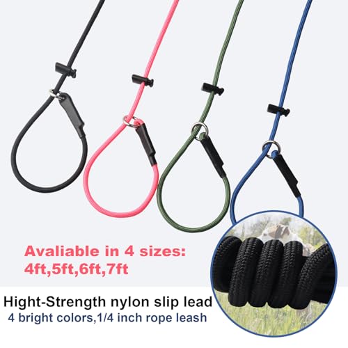 DISCPETSEC Slip Lead Dog Leash for Small & Medium Dogs, 1/4” x 4ft Sturdy Nylon Rope with Spring-Loaded Adjustable Stopper, Easy On/Off Training & Walking Slip Leash(Black, 4ft*1/4") - Image 3