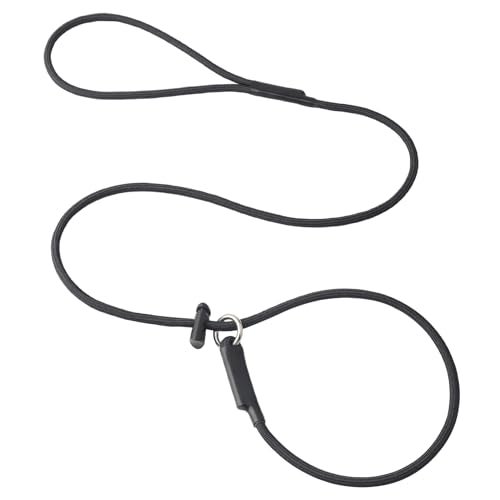 DISCPETSEC Slip Lead Dog Leash for Small & Medium Dogs, 1/4” x 4ft Sturdy Nylon Rope with Spring-Loaded Adjustable Stopper, Easy On/Off Training & Walking Slip Leash(Black, 4ft*1/4") - Image 1