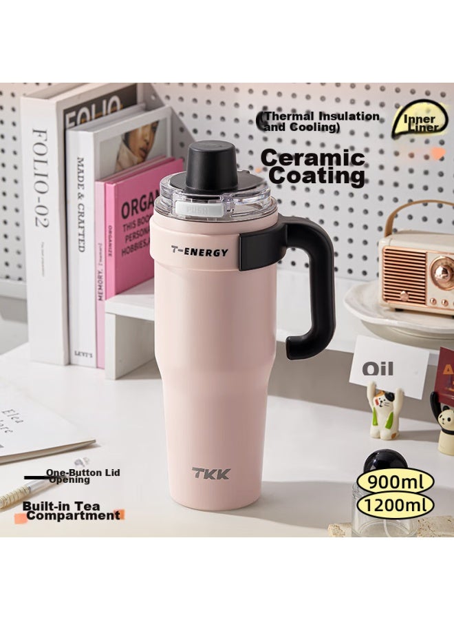 Tkk Straw Insulated Mug For Women, Stylish New Ice King Cup, Large Capacity Water Bottle, Ceramic Inner Liner Cold-keeping Cup - Image 1