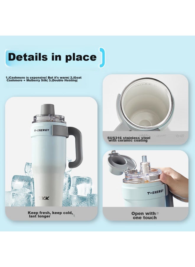 Tkk Straw Insulated Mug For Women, Stylish New Ice King Cup, Large Capacity Water Bottle, Ceramic Inner Liner Cold-keeping Cup - Image 5