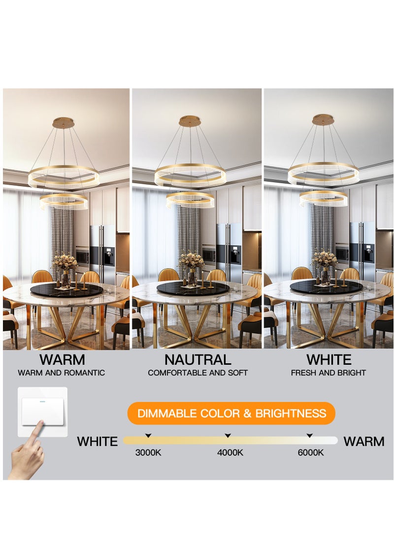 Modern Chandelier Modern LED Chandelier Acrylic Adjustable Height Chandelier Lighting Fixture Ceiling Hanging Modern LED Pendant Light,57W,3000K-6000K,Coverage area 10-15㎡
