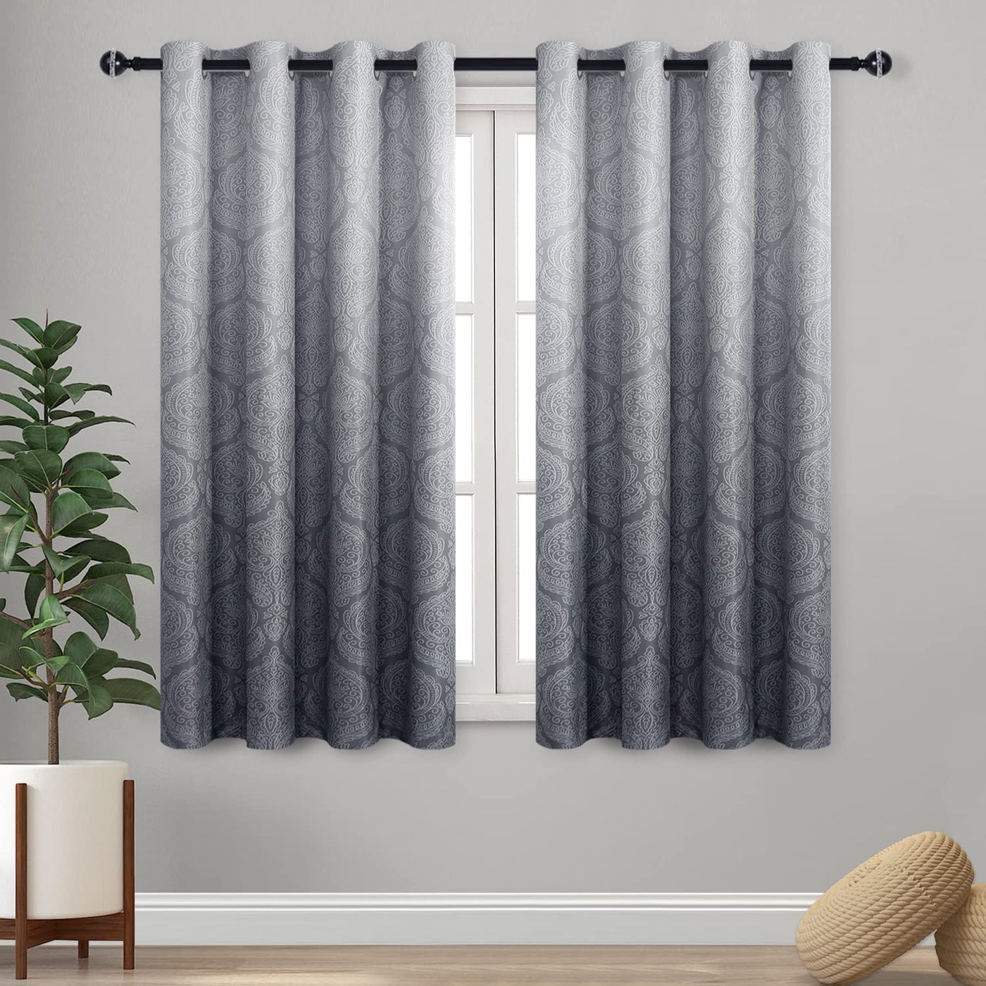 DWCN Grey Blackout Curtains Ombre Damask Thermal Insulated Light Blocking Grommet Curtains for Bedroom and Living Room Set of 2 Gradient Medallion Curtain Panels 52 x 54 Inch Length