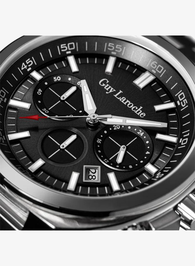 Guy Laroche Black Baptiste Black Dial Silver Metal Bracelet Chronograph Watch for Men 44mm for Men | Best Price UAE