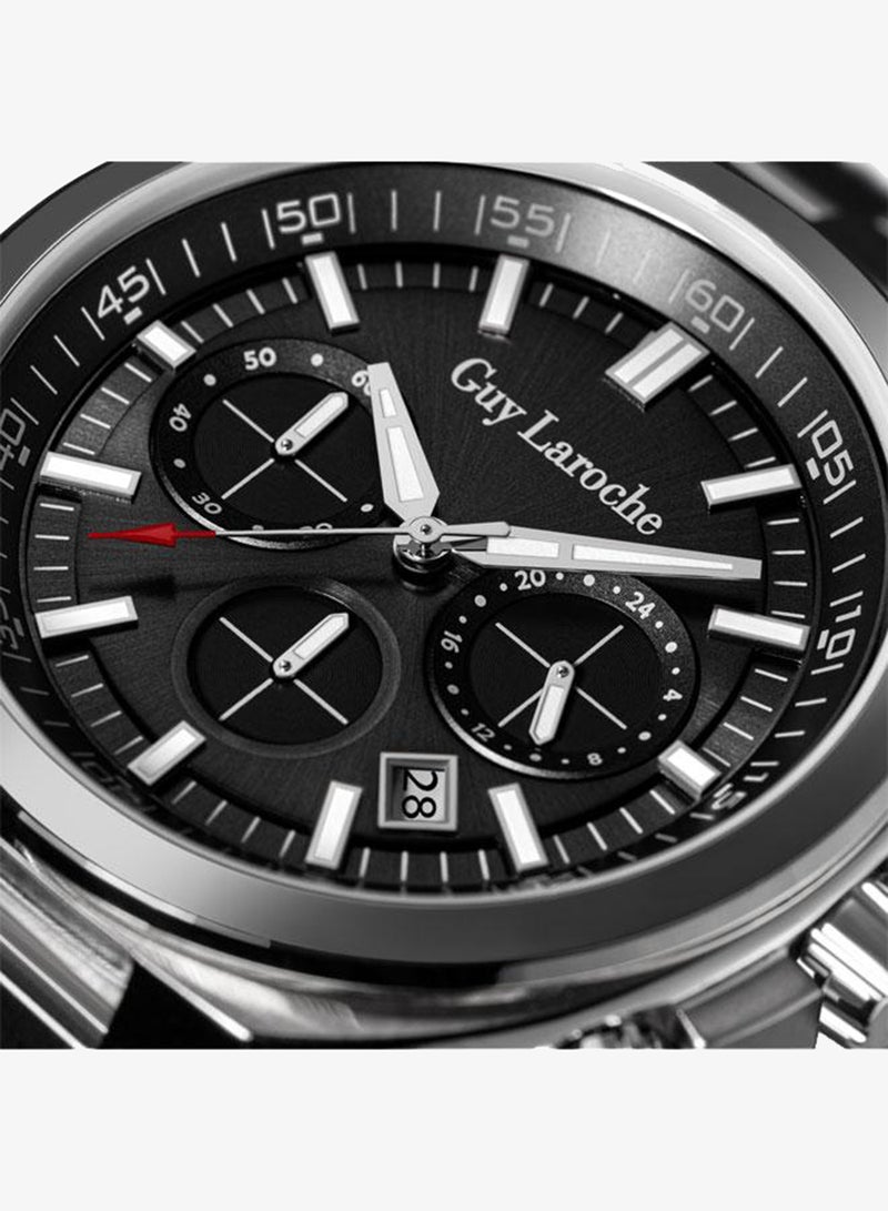 Guy Laroche Baptiste Black Dial Silver Metal Bracelet Chronograph Watch for Men 44mm - Image 4