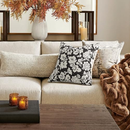 MUSSEL Vintage Floral Pillow Covers 18x18：Black Decorative Throw Pillow Patterned Covers Neutral Modern Farmhouse Square Cushions 100% Cotton Accent Covers for Sofa Bed Living Room Pillowcases Set of 2 - Image 2