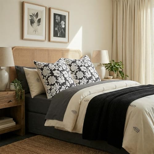 MUSSEL Vintage Floral Pillow Covers 18x18：Black Decorative Throw Pillow Patterned Covers Neutral Modern Farmhouse Square Cushions 100% Cotton Accent Covers for Sofa Bed Living Room Pillowcases Set of 2 - Image 3