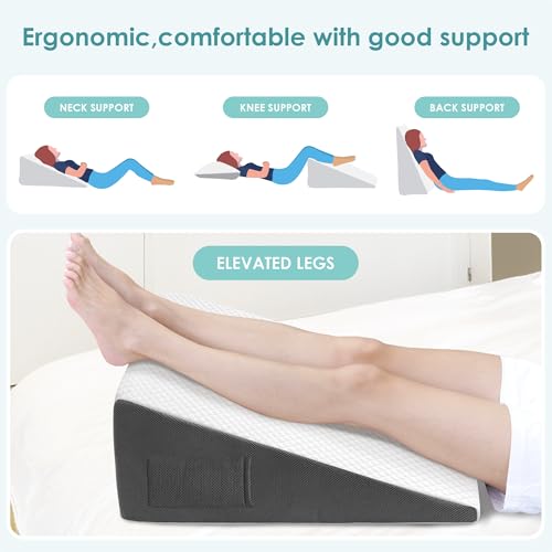 Cozymaker 10" Bed Wedge Pillow for Sleeping After Surgery, Back Support, Leg Elevation, Gerd Acid Reflux, Neck Pain, Snoring, Cooling Memory Foam Triangle Incline Wedge - Image 4