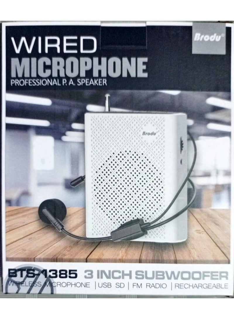 Brodu BTS-1385 Pocket Mini Voice Amplifier with Wired Microphone and 3-inch Subwoofer - Image 2