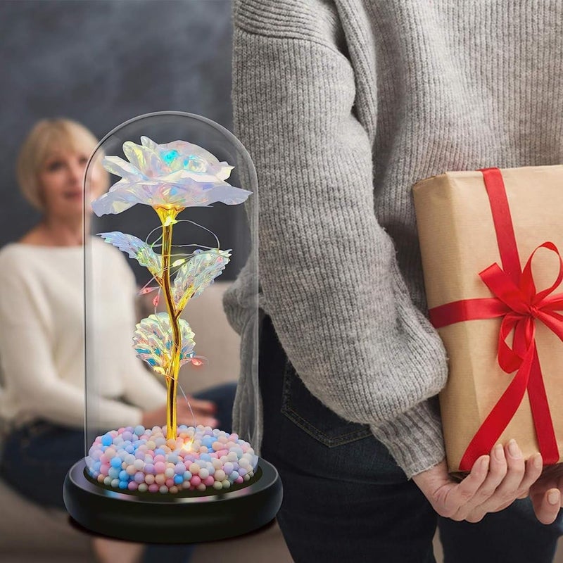 BOTIST Rose Gifts for for Women Gifts for Mom Beauty and The Beast Rose Rose in Glass Dome Colorful LED Lights Gifts for Valentines Day Mothers Day Anniversary Birthday Multicolor Pack of 1 - Image 3
