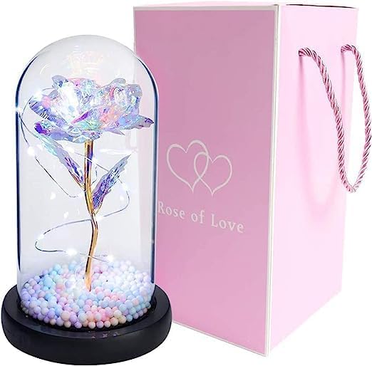 BOTIST Rose Gifts for for Women Gifts for Mom Beauty and The Beast Rose Rose in Glass Dome Colorful LED Lights Gifts for Valentines Day Mothers Day Anniversary Birthday Multicolor Pack of 1 - Image 5