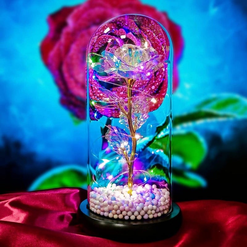 BOTIST Rose Gifts for for Women Gifts for Mom Beauty and The Beast Rose Rose in Glass Dome Colorful LED Lights Gifts for Valentines Day Mothers Day Anniversary Birthday Multicolor Pack of 1 - Image 4