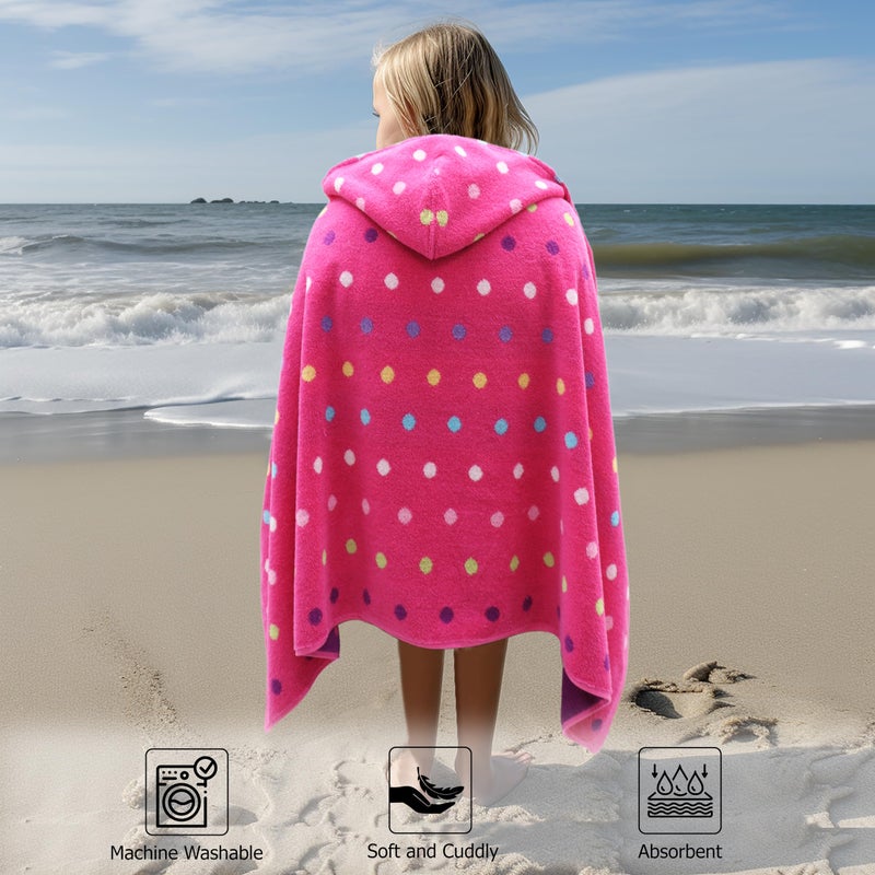 ORIGINAL KIDS Hooded Bath Towel Wrap - 100% Cotton Jacquard Reversible Large Hooded Kids Towel - Toddler Shower Pool Beach Towel - Soft Plush Absorbent Quick Dry Easy Care Gift -26x50- Pink Multicolor - Image 4