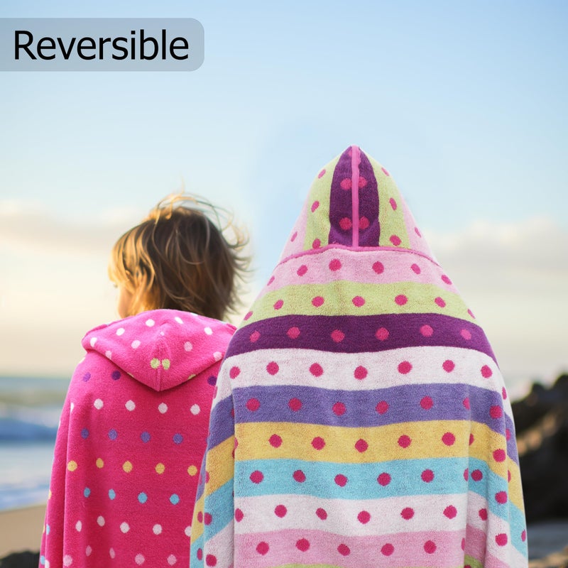 ORIGINAL KIDS Hooded Bath Towel Wrap - 100% Cotton Jacquard Reversible Large Hooded Kids Towel - Toddler Shower Pool Beach Towel - Soft Plush Absorbent Quick Dry Easy Care Gift -26x50- Pink Multicolor - Image 2