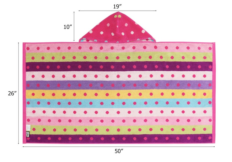 ORIGINAL KIDS Hooded Bath Towel Wrap - 100% Cotton Jacquard Reversible Large Hooded Kids Towel - Toddler Shower Pool Beach Towel - Soft Plush Absorbent Quick Dry Easy Care Gift -26x50- Pink Multicolor - Image 3