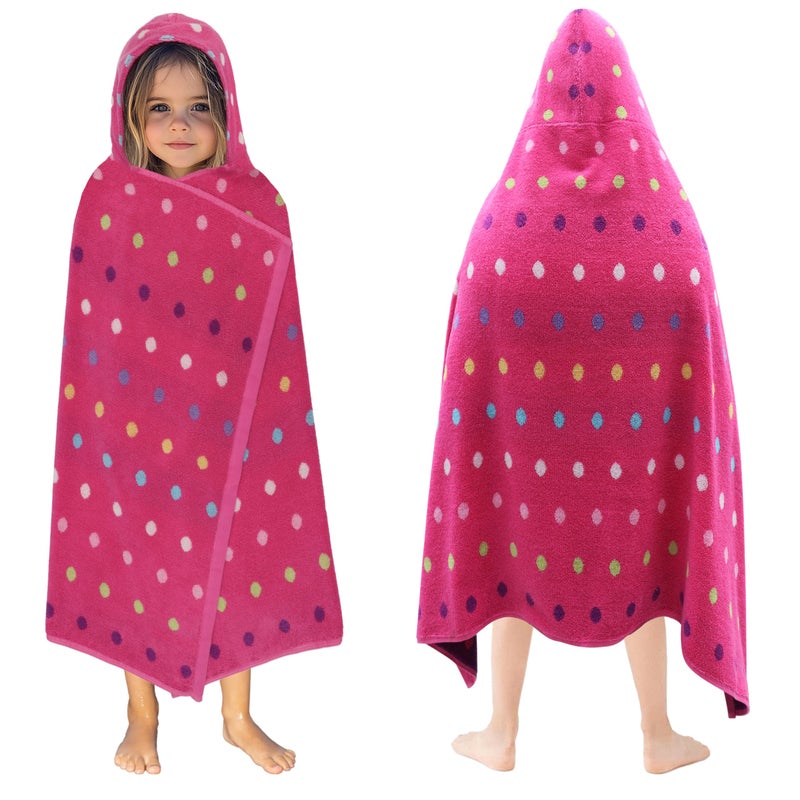 ORIGINAL KIDS Hooded Bath Towel Wrap - 100% Cotton Jacquard Reversible Large Hooded Kids Towel - Toddler Shower Pool Beach Towel - Soft Plush Absorbent Quick Dry Easy Care Gift -26x50- Pink Multicolor - Image 1