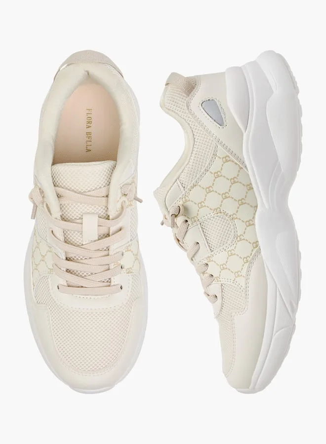 فلورا بيلا من شو إكسبرس Women Monogram Print Ankle Sneakers with Lace-Up Closure
