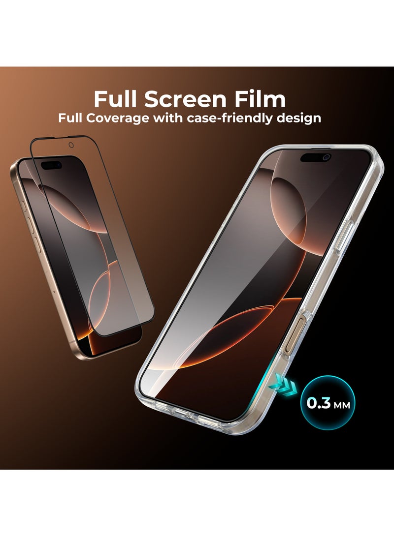 Maxwell 3D Silicone Edge HD Privacy Screen Protector Compatible with iPhone 16 Pro Crystal Clear, Anti-Static, Anti-Reflection, 0.33 mm Raised Protection, Easy to Install, Non Bubble Installation