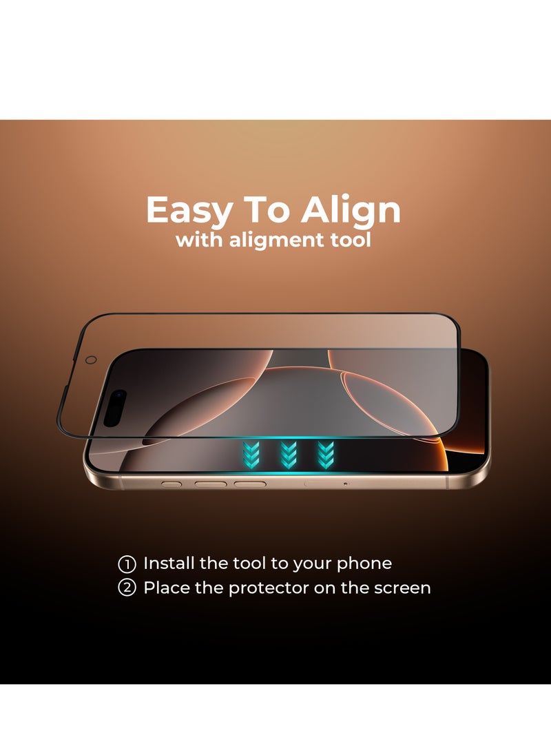 Maxwell 3D Silicone Edge HD Privacy Screen Protector Compatible with iPhone 16 Pro Crystal Clear, Anti-Static, Anti-Reflection, 0.33 mm Raised Protection, Easy to Install, Non Bubble Installation