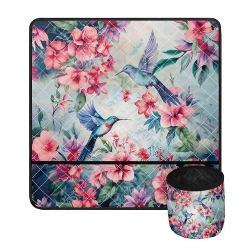 Kathyboom Bird Pink Flowers Sewing Machine Mat with Pockets for Sewing Accessories Non Slip Mats Reduce Noise Vibration Movement - Image 1