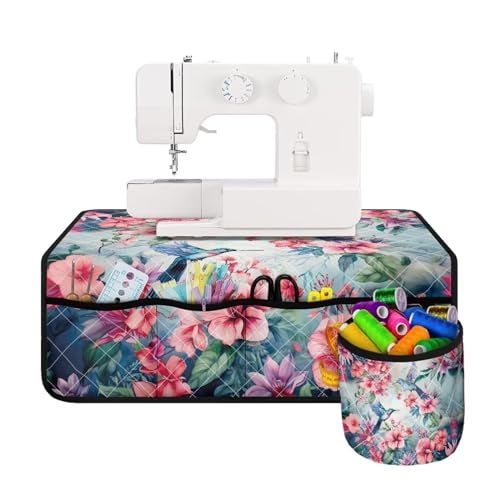 Kathyboom Bird Pink Flowers Sewing Machine Mat with Pockets for Sewing Accessories Non Slip Mats Reduce Noise Vibration Movement - Image 3