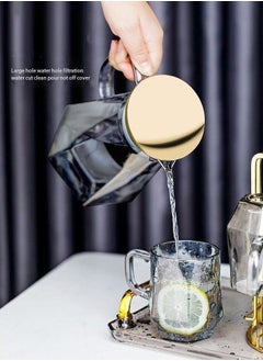 C&C Home إبريق ماء كبير، إبريق ماء زجاجي مبتكر، إبريق مشروبات مقاوم للحرارة العالية، 6 أكواب فاخرة مع وعاء تخزين معدني وصينية أكريليك لمشروبات الماء البارد، عصير الحليب، الشاي  - Image 4