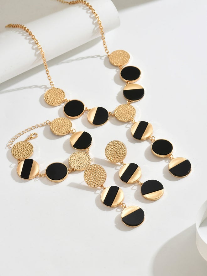 Take Two Gold Tone Geometric Disc Necklace with Earrings Set - Image 5