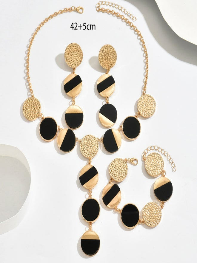 Take Two Gold Tone Geometric Disc Necklace with Earrings Set - Image 3
