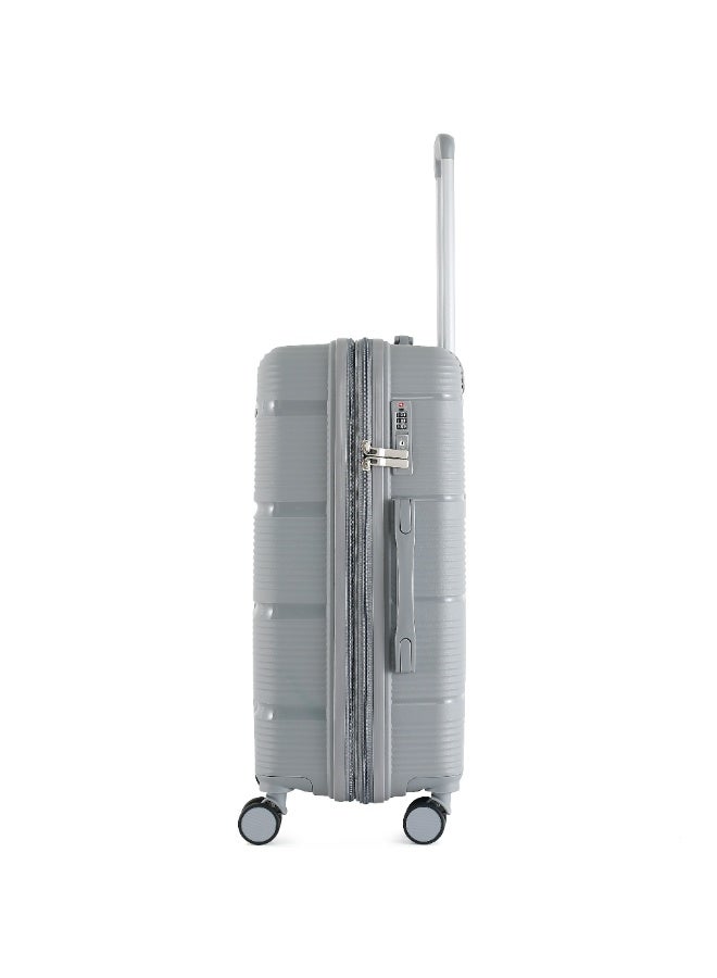 اتش تي حقيبة سفر H.T Checked Luggage - حقائب سفر متينة ذات غلاف صلب مزودة بعجلات دوارة ومقبض تلسكوبي وسحابات مضادة للسرقة (145 لتر، مجموعة سفر خفيفة الوزن) (رمادي فضي، كبير الحجم 32 بوصة) - Image 4