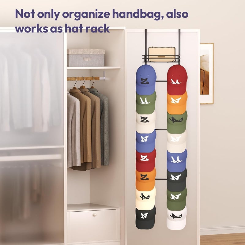 LBMT Over the Door Purse Organizer with 16 Hooks and Metal Basket - Black - Image 5