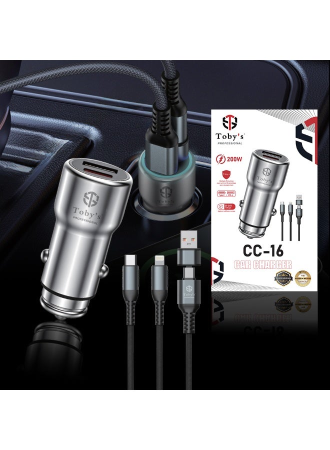 توبيز شاحن سيارة توبي الاحترافي CC-16 بقوة 200 واط مزود بمنفذي USB-C و USB-A - حماية متعددة (من التيار الزائد/الجهد الزائد/ارتفاع درجة الحرارة)، نطاق إدخال واسع من 12 إلى 24 فولت، شحن سريع لأجهزة iPhone و Android وأجهزة الكمبيوتر المحمولة وغيرها - Image 2