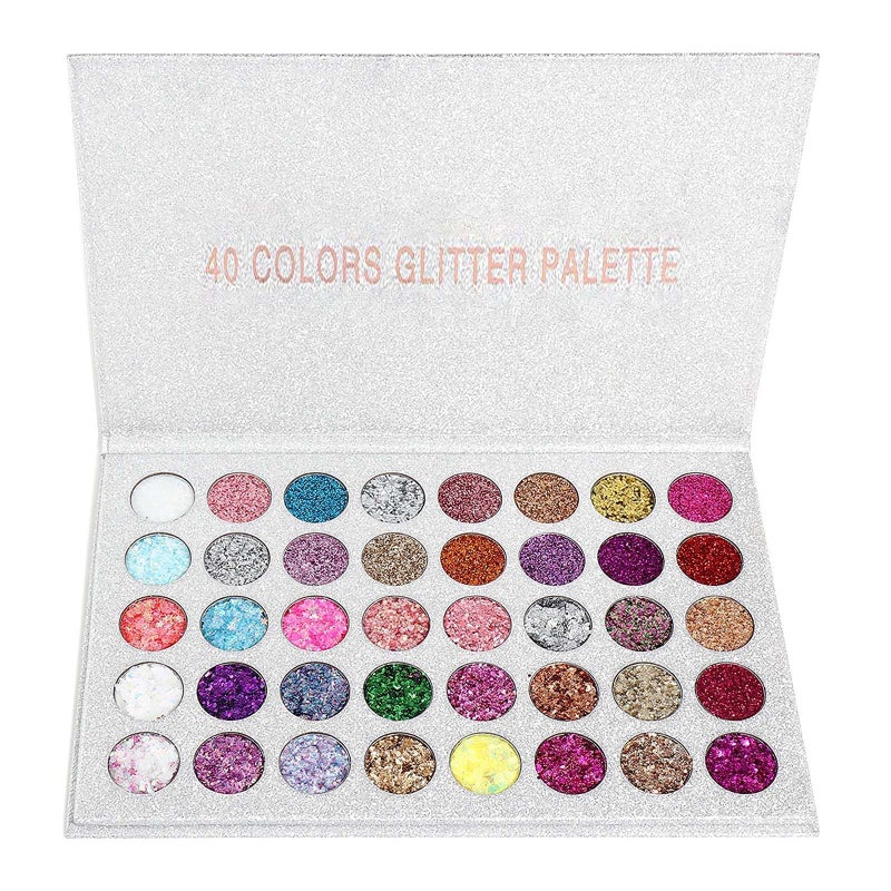 Sumeitang SUMEITANG 40Color Ultra Shimmer Glitter Eyeshadow Palette Professional Chunky  Fine Glitter Pressed Glitter Eye Shadow Powder for Eyes Face  Body  Glitter Makeup Palette for Women  Girls