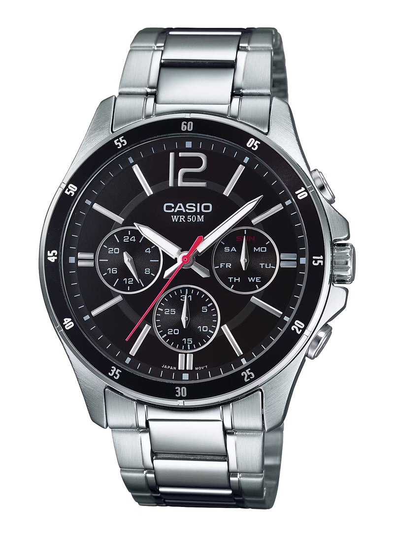 CASIO ساعة كرونوغراف مقاومة للماء للرجال MTP-1374D-1AV - 44 مم - فضي