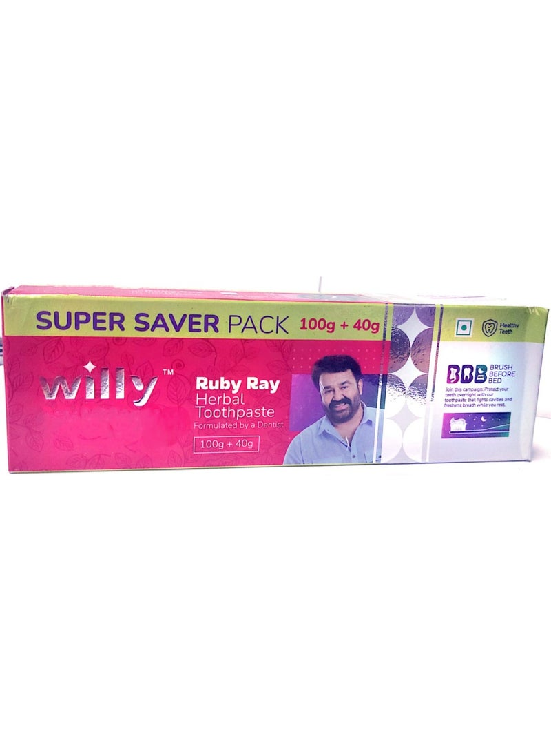 Willy Ruby Ray Herbal Toothpaste Super Saver Pack 140g (100g + 40g) – Natural Oral Care & Fresh Breath - Image 2