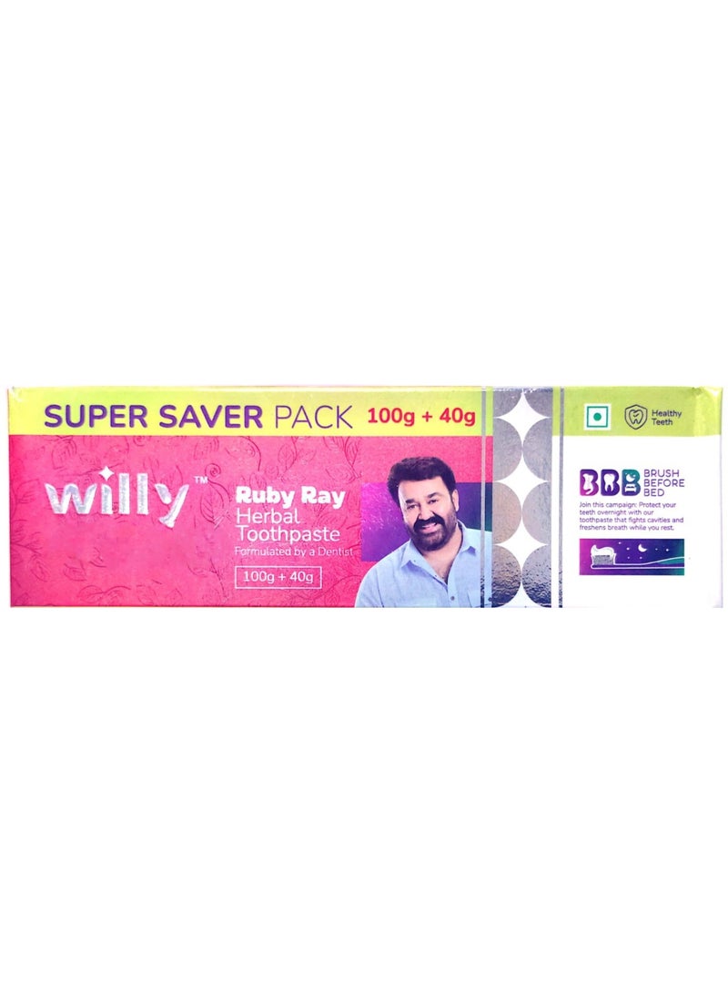 Willy Ruby Ray Herbal Toothpaste Super Saver Pack 140g (100g + 40g) – Natural Oral Care & Fresh Breath - Image 3