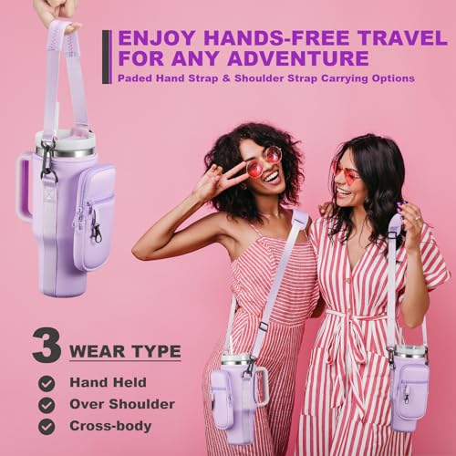 BULKITEM Water Bottle Carrier Bag with Phone Pocket for Purple Stanley 40 oz Tumbler with Handle, Purple Insulated Neoprene Cup Holder Pouch Strap for Stanley Cup Accessories - Image 5